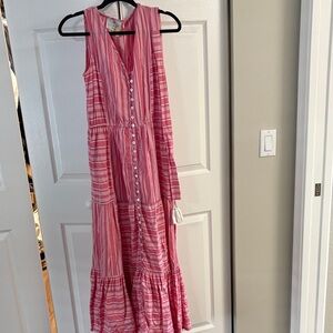Kopal Pink Striped Maxi Dress with tie